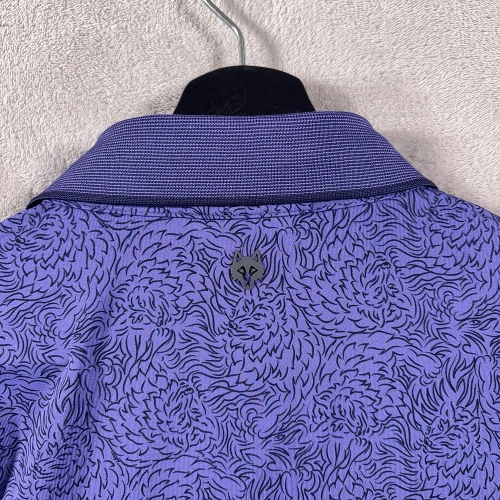Greyson Polo Shirt Mens Large Purple Golf Performance Stretch Lion Print Miami